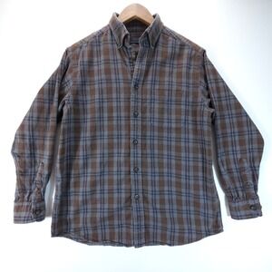 Casuals Portuguese Flannel Mens M Brown Blue Plaid Button Up Shirt Workwear